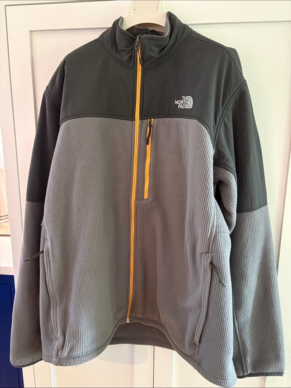 The North Face Gray and Black Fleece Jacket with Yellow Zipper